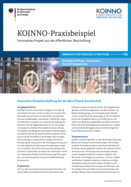 KOINNO-Praxisbeispiel: Innovative Strombeschaffung bei der Max-Planck-Gesellschaft KOINNO-Praxisbeispiel: Innovative Strombeschaffung bei der Max-Planck-Gesellschaft
